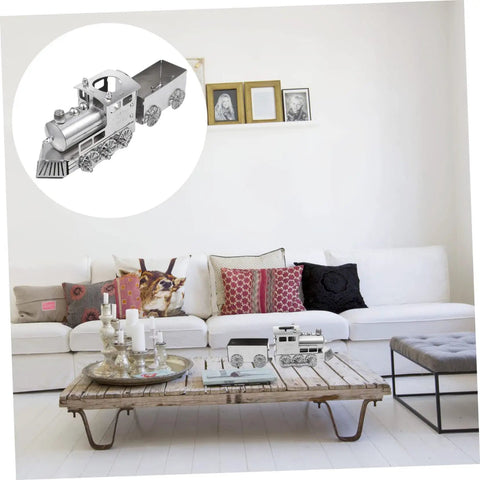 Retro Steam Locomotive Desk Decor for Home Office, Luxury Model Train Ornament on coffee table in modern living room