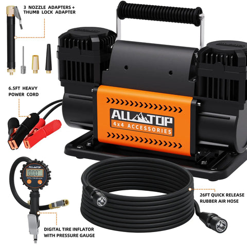 Beefy Dual Cylinder Air Compressor With Digital Pressure Gauge Tire Inflator Kit, 12V Portable Inflator With 12.35 CFM shown