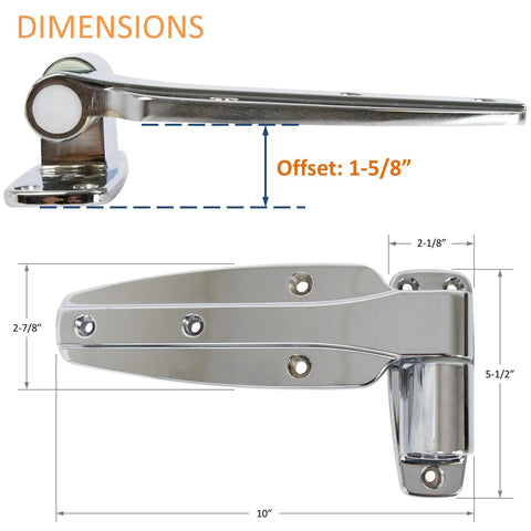 Tough As Nails Reversible Cam Rise Hinge Chrome Finish For Freezer Cooler And Refrigerator Doors showing dimensions and offset details.