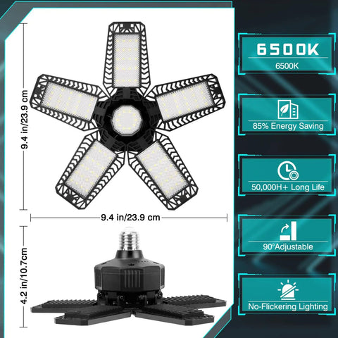 Ultra Bright 160W LED Garage Light With 16000LM Output 6500K Daylight Five Plus One Deformable Panels Screw In E26 E27 Base