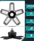 4 Pack LED Ceiling Lights For Garage With Five In One Adjustable Panels 165W Crazy Bright Daylight 6500K, dimensions and features shown.