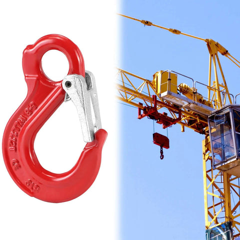 Clevis Slip Hook G80 Rotary Eye Hoist Hook With Lock for Safe Lifting, red forged steel next to crane, 1.2 Ton Break Point