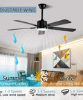 52 Inch Modern Ceiling Fan With Lights App Remote Control Low Profile Reversible DC Motor 6 Speeds Living Room Black