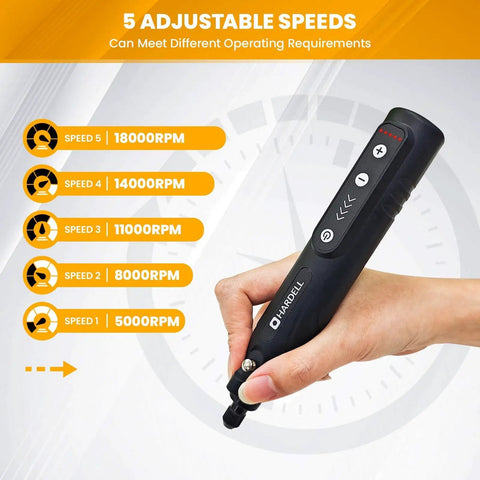 Mini 4V Cordless Rotary Tool With Five Speeds And LED Light 2000mAh Battery showcasing speed settings in a hand
