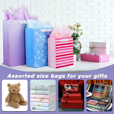 Party Ready 12 Pack Gift Bags Assorted Sizes With Tissue Paper Bulk Set for Birthdays Baby Showers Bridal Showers Easter Gifts