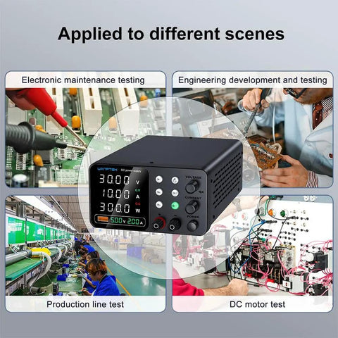 DC Bench Power Supply 0 to 30V 0 to 10A Pro Grade Regulated Lab Power Supply With Memory Presets Encoder Knob in various testing scenes