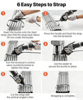 Pneumatic Steel Strapping Tool For Heavy Duty Packaging, 8500N Tension, step-by-step usage guide with metal straps.