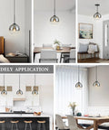 Black Farmhouse Pendant Light Fixtures Two Pack Over Table With Crystal Lampshades For Kitchen Island and Dining Room