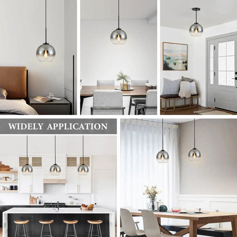 Black Farmhouse Pendant Light Fixtures Two Pack Over Table With Crystal Lampshades For Kitchen Island and Dining Room