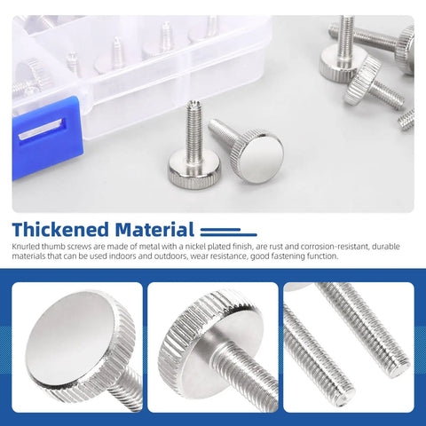 35 Piece M5 Thumb Screw Kit With Knurled Round Heads In 8 10 12 16 20 25 30mm Fully Threaded Flat Knurled Head Bolts Shoulder Grip Knobs For Electronic And Mechanical Projects Storage Case Included with screws on table and case