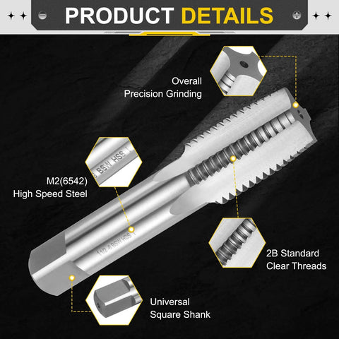 Hand Taper Tap 1-1/2 Inch 6 BSW Right Hand Taper Style Tap For Precision Threading In Steel High Speed Steel HSS With Straight Flute
