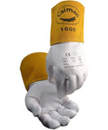 Premium Goat Grain TIG Welding Gloves With 4 Inch Gold Extended Cuff Unlined White And Gold Large For Pro Welders