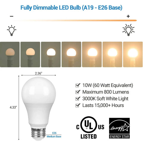 Plug In Dimmer Switch With Dimmable LED Bulb Included, Full Range Slide Control For LED, CFL, And Incandescent Bulbs, 6.6 Ft Extension Cord, UL Listed, Easy To Install, Safe Power Toggle, Smooth, Quiet Dimming
