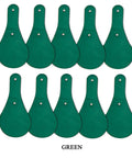 Premium Thick Vegetable Tanned Leather Keychain Blanks in green, teardrop shape, 10 pack, perfect for custom crafts.