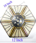 Top view of Dope Tiffany Style Yellow Hexagon Stained Glass Lamp Shade Replacement 12x10x6 Inch With Cap for fixtures