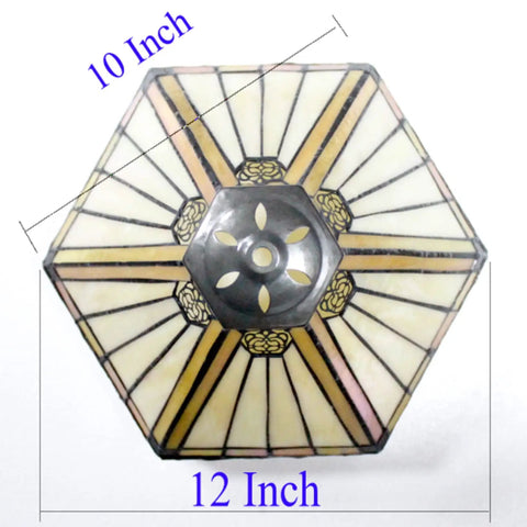 Top view of Dope Tiffany Style Yellow Hexagon Stained Glass Lamp Shade Replacement 12x10x6 Inch With Cap for fixtures