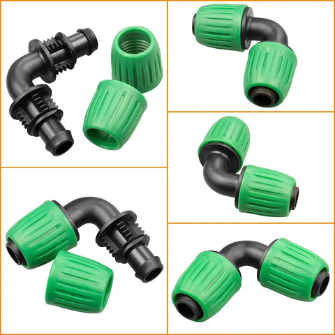 Half Inch Drip Irrigation Fittings 12 Pack Barbed 90 Degree Elbows With Locked Nuts For Anti Drop Connection Works With Standard