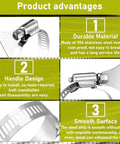 Product advantages of Four Pack 1.5 Inch Stainless Steel Hose Clamps For Pool Filters And Pipes including durable material and handle design.