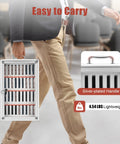 Person carrying Built Different 36 Slot Cell Phone Locker With Heavy Duty Aluminum Frame and Secure Lock, easy to transport.