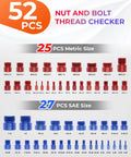 52 Piece Thread Checker Kit With 27 SAE And 25 Metric Gauges Nut And Bolt Thread Gauge And Size Finder display chart