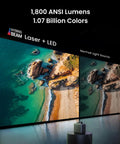 Cosmos 4K SE Smart Projector With Dolby Vision And 200 Inch Screen 1800 ANSI Lumens displaying vivid beach image comparison