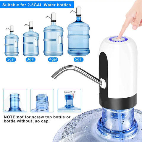 Electric 5 Gallon Water Dispenser Pump Portable USB Rechargeable For Universal 2 To 5 Gallon Bottles Leak Proof Silicone Tube