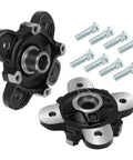 New Badass Front Wheel Hub Assembly With Wheel Studs Pair Ready Fast Swap For Polaris Ranger 570 900 1000 Diesel HST Evo Full Size UTV Off Road Trails, detailing black and silver hub with wheel studs.