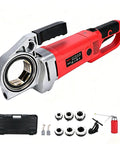 Heavy Duty Handheld Pipe Threading Machine Kit With Case Portable Electric Conduit Threader with steel cutting dies and accessories.
