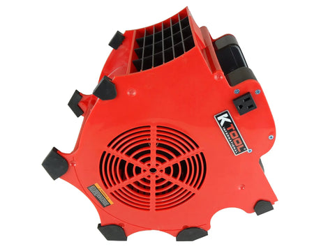 Top view of the Beast Mode 3 Speed Floor Blower Fan Delivers 1200 CFM For Quick Drying And Ventilation, Heavy Duty ABS Construction, Red.