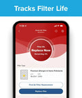 Smartphone screen displaying 16x20x1 Smart Air Filter MPR 2200 MERV 13 Two Pack With Bluetooth Life Tracking For Allergens And Home Pollutants