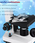 Side view of Trinocular Compound Microscope With 40X To 5000X Magnification, Pro Grade Research Microscope With USB Camera and Mechanical Stage