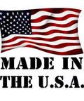 American flag with text 'Made in the U.S.A.' emphasizing product manufacturing location.