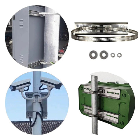 Heavy Duty Sign Mounting Brackets For Poles 304 Stainless Steel Adjustable Clamp From 1.2 To 7.9 Inches Outdoor Waterproof Pole Mount Kit For Junction Boxes And Electrical Boxes Pack Of Four