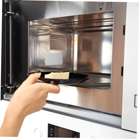 Placing food in microwave with visible waveguide covered; Microwave Oven Mica Sheets 20 Pieces Insulation And Heat Resistant Waveguide Covers