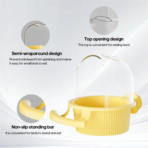 No Mess Bird Feeder And Water Dispenser Set For Bird Cage Gravity Automatic Seed Hopper with semi-wraparound design and non-slip bar.