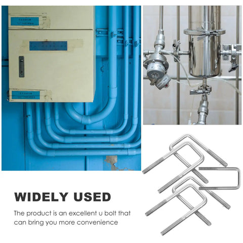 Durable Stainless Steel Square U Bolts Kit For Trailer Fastening Strong Heavy Duty Tube Hardware With Reliable Grip Easy Install No Rust. U bolts shown with industrial piping.