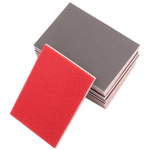Fresh 10 Pack Self Stick Sponge Sandpaper For Wood And Crafts With Grits 120 180 And 240 shows adhesive sandpaper sheets in red and gray.