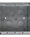 Top view of a Heavy Duty 2-Gang Masonry Electrical Box, 3-1/2 Inch Deep, Nongangable With Conduit Knockouts, gray, welded construction.