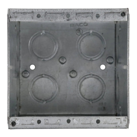 Top view of a Heavy Duty 2-Gang Masonry Electrical Box, 3-1/2 Inch Deep, Nongangable With Conduit Knockouts, gray, welded construction.