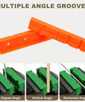 Dual Size 5 Inch And 6 Inch Rubber Magnetic Vise Jaw Pads With V-Shaped Soft Jaws, Orange pads showing multiple angle grooves.