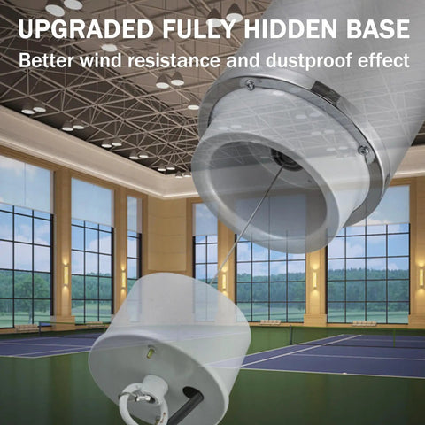 Workshop Staple Electric Chain Hoist With Wireless Remote Control, smooth motorized lift with hidden base in a spacious gym.