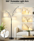 Arc LED Floor Lamp With Three Light Heads, 81 Inch Tall Black Modern Standing Lamp With White Shade, 2400 Lumens in living room