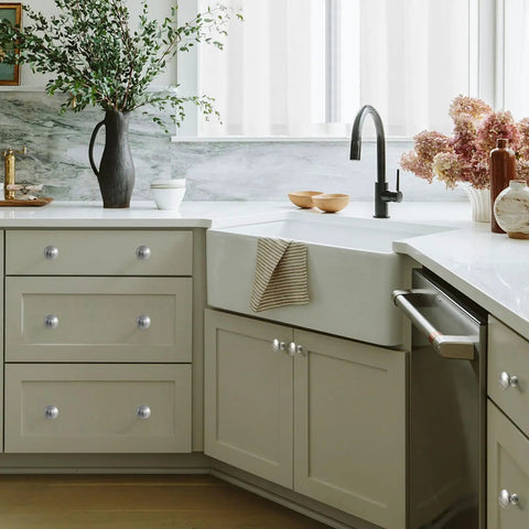 Kitchen cabinets with 30 Pack Round Cabinet Knobs In Brushed Nickel To Upgrade Your Kitchen Cabinets Bathrooms Closets And Dressers Solid Zinc Alloy Drawer Pulls Slick Modern Cabinet Hardware Durable Easy To Install.