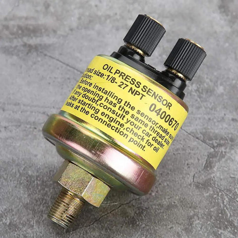 Universal Replacement Engine Oil Pressure Sensor Fits Aftermarket Gauges Slick 1/8 Npt Dual End Design with metal housing.