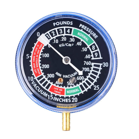 Motorcycle Vacuum Carburetor Synchronizer Tool Kit With Four Precision Gauges For Easy Carb Sync DIY Friendly Pro Grade Bench Top Gauge Set For Precise Tuning And Quick Vacuum Readings single gauge close-up, 15-inch vacuum dial