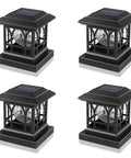 Four Go-To LED Post Cap Lights For Outdoor Wood Fence And Decks with RGB and warm white modes, fits 3.5 to 5 inch posts.