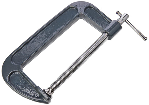 Front view of 6 Inch Heavy Duty G Clamp Pro Craft Malleable Cast Iron Clamp With Silver Plated Threads For Smooth Action