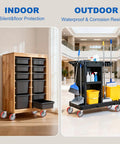 Heavy Duty 8 Inch Industrial Casters Set Of 4 on a wheeled cleaning cart for outdoor and indoor use, showcasing storage and mobility.