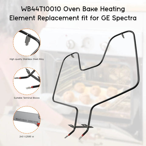 Top Notch Oven Element Replacement WB44T10010 For GE Spectra And Kenmore Ovens, stainless steel, front view