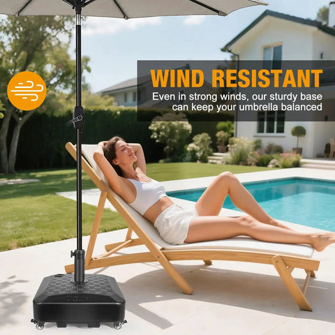 Heavy Duty 125Lb Fillable Umbrella Base With Wheels Outdoor Patio Stand For Stability And Easy Mobility by poolside